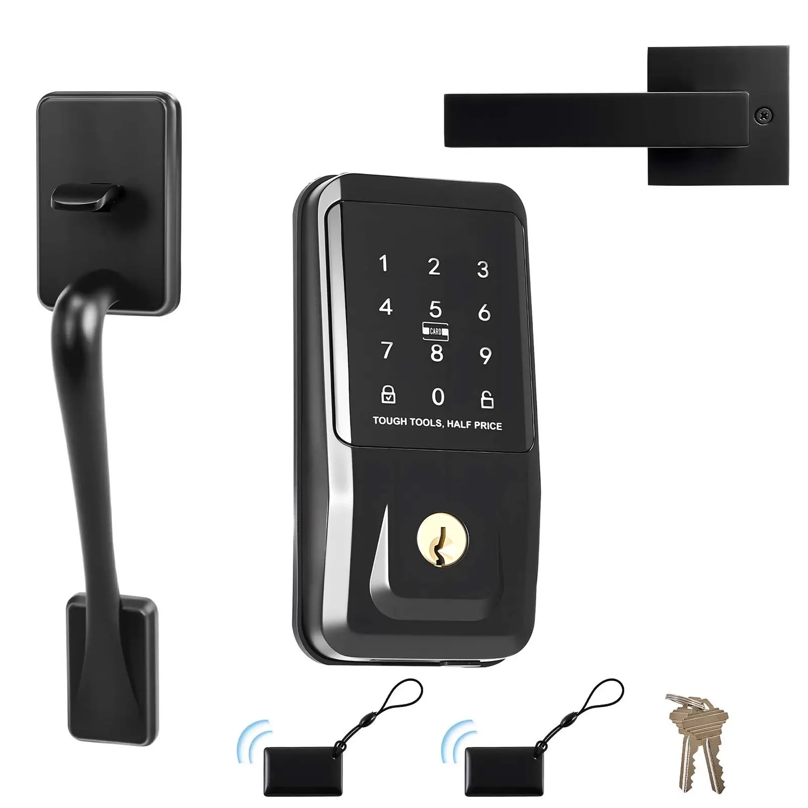 Keyless Entry Door Lock with Handle Set, Touchpad Electronic Deadbolt with IC Card, Customizable User Codes, Keyed Entry, Auto
