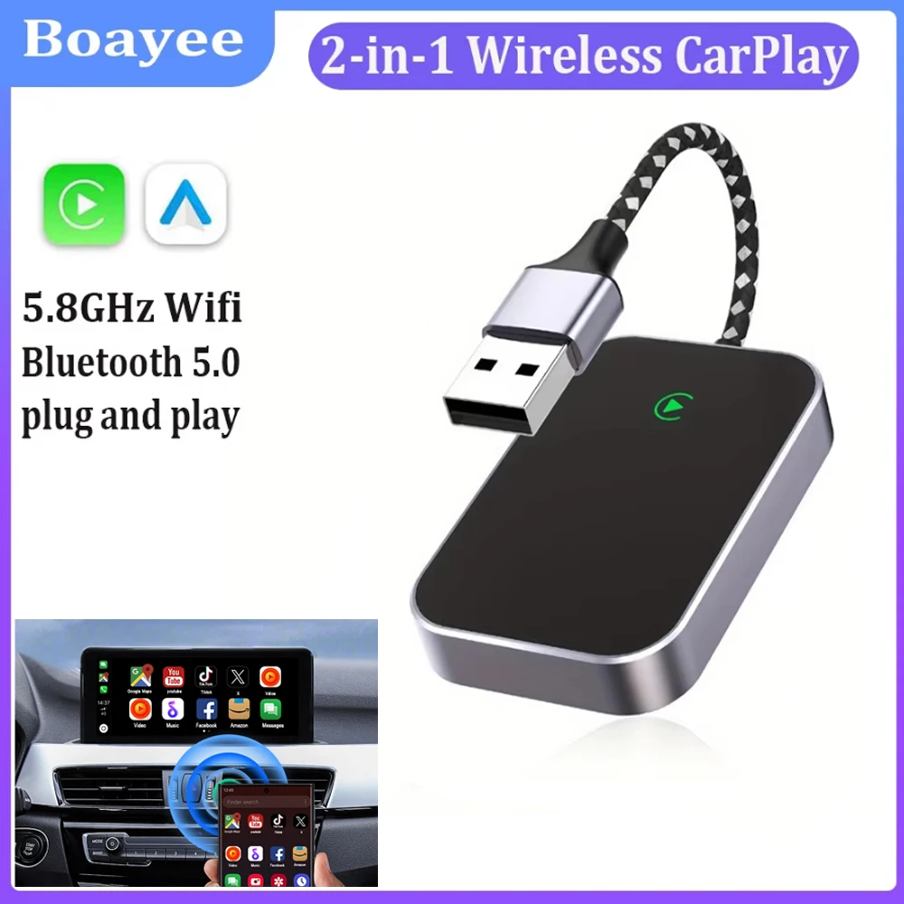 

2in1 For apple android auto Wireless Car Play Adapter Converts mini wireless CarPlay Plug and Play USB adapter for iOS 10+
