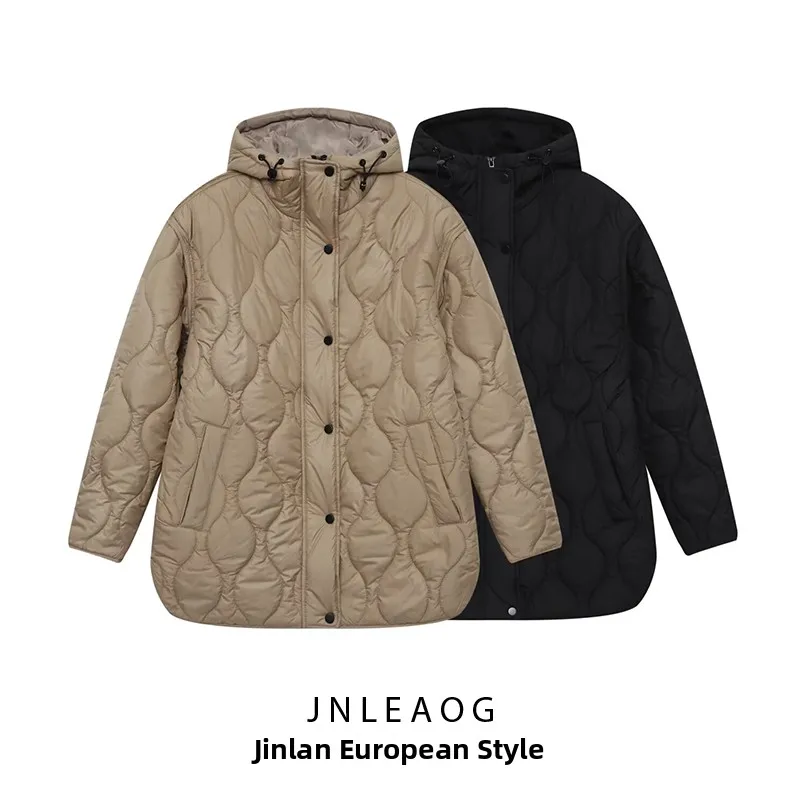 

JNLEAOG Осенний новый женский модный хлопковый джинт с капюшоном, универсальный дизайн, уличный длинный свек, застежка-молния...