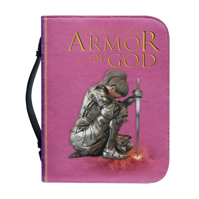 Put On The Full Armor Personalized Bible Cover Pink Purple Bible Cover Christmas Gift Print Leather Bible Bag Women Cross