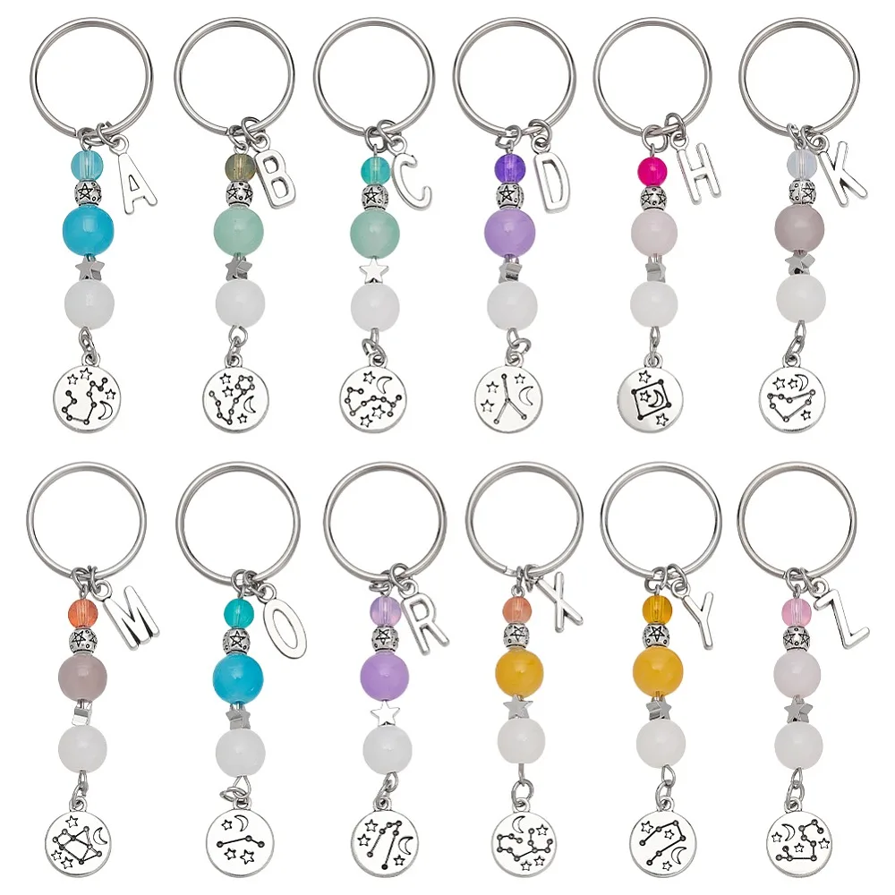 

12Pcs Alloy Glass Keychain with Iron Rings Mixed Color 89mm