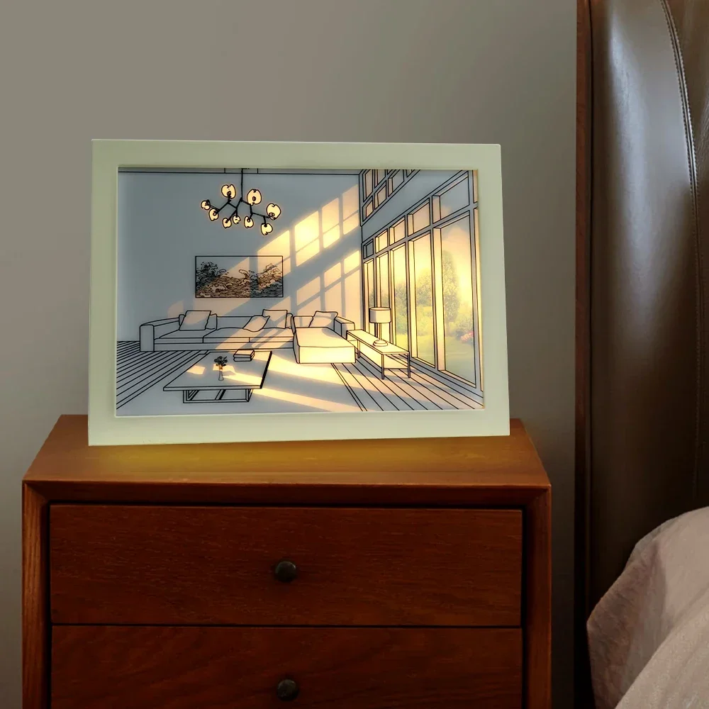COOINJOY Led Light Painting USB Plug Dimming Wall Artwork Table Lamp Gift Indoor Sunlight Window Wooden Photo Night Luminous