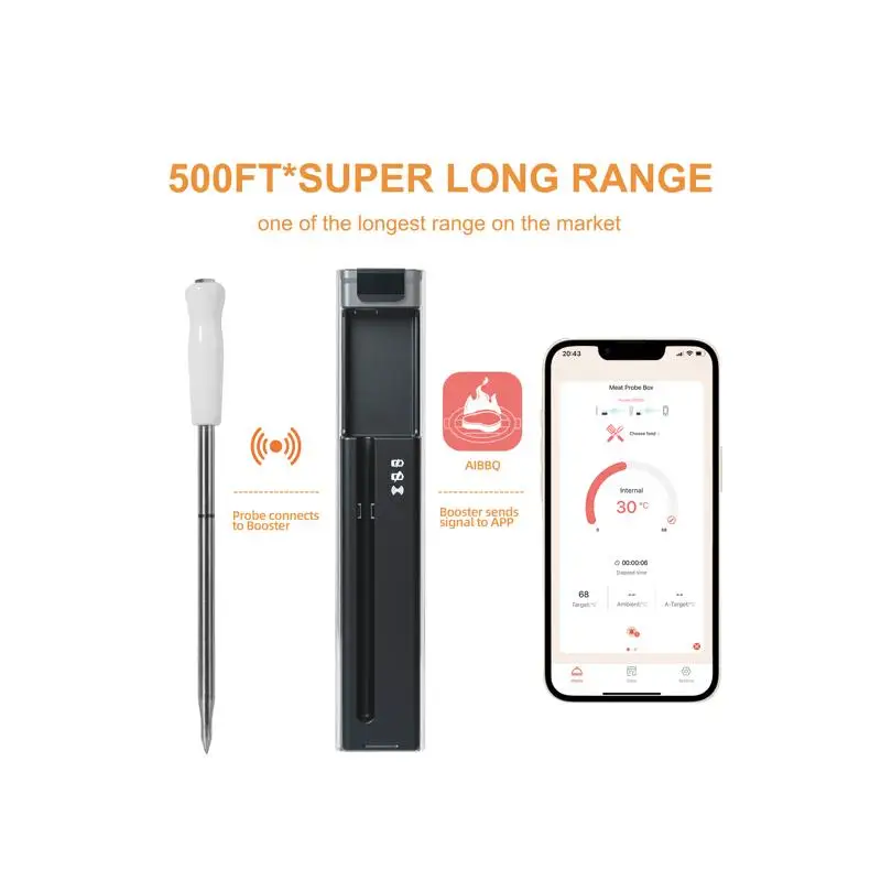 

Wireless Bluetooth Meat Thermometer for Beef, Lamb, Chicken, Turkey, Smoker Accessories for BBQ, Oven, Air Fryer, Rotisserie,