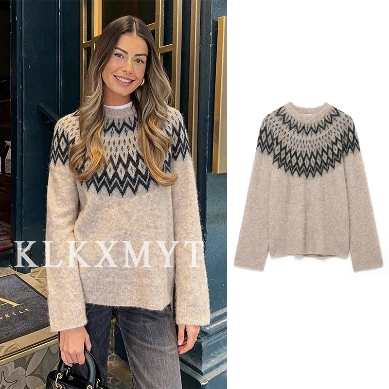 

Women Printing Sweater Pullover 2025 Autumn Winter Women New Fashion Long Sleeves Pullover Women Elegant Hight Street Top