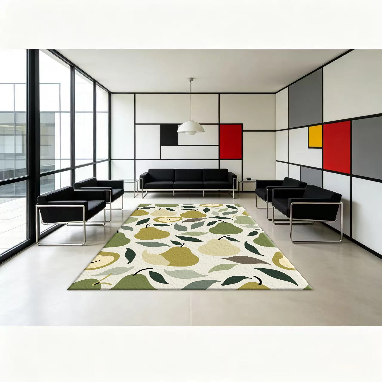 Vintage Pear Leaf Pattern Carpet Bohemian Style Carpet Non-Slip Floor Mat Suitable for Home Living Room
