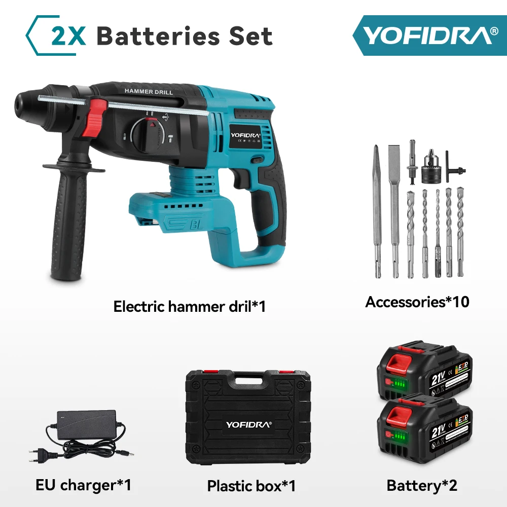 YOFIDRA 26mm Borstelloze Elektrische Rotatiehamer Draadloze Multifunctionele Slaghamer Boormachine Elektrisch Gereedschap Voor Makita 18-21V Batterij