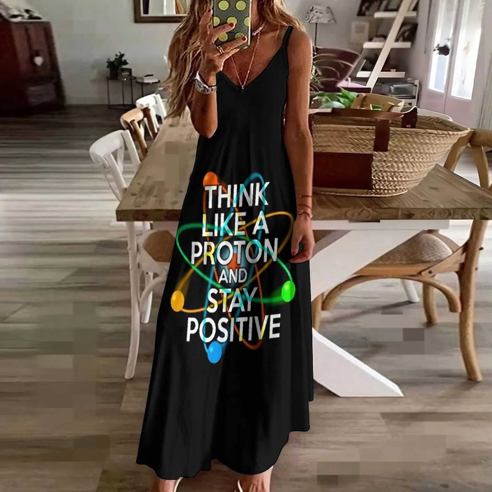 THINK LIKE A PROTON AND STAY POSITIVE, vestido sin mangas con cita de ciencia divertida, vestido sexy sensual para mujer, vestido lindo