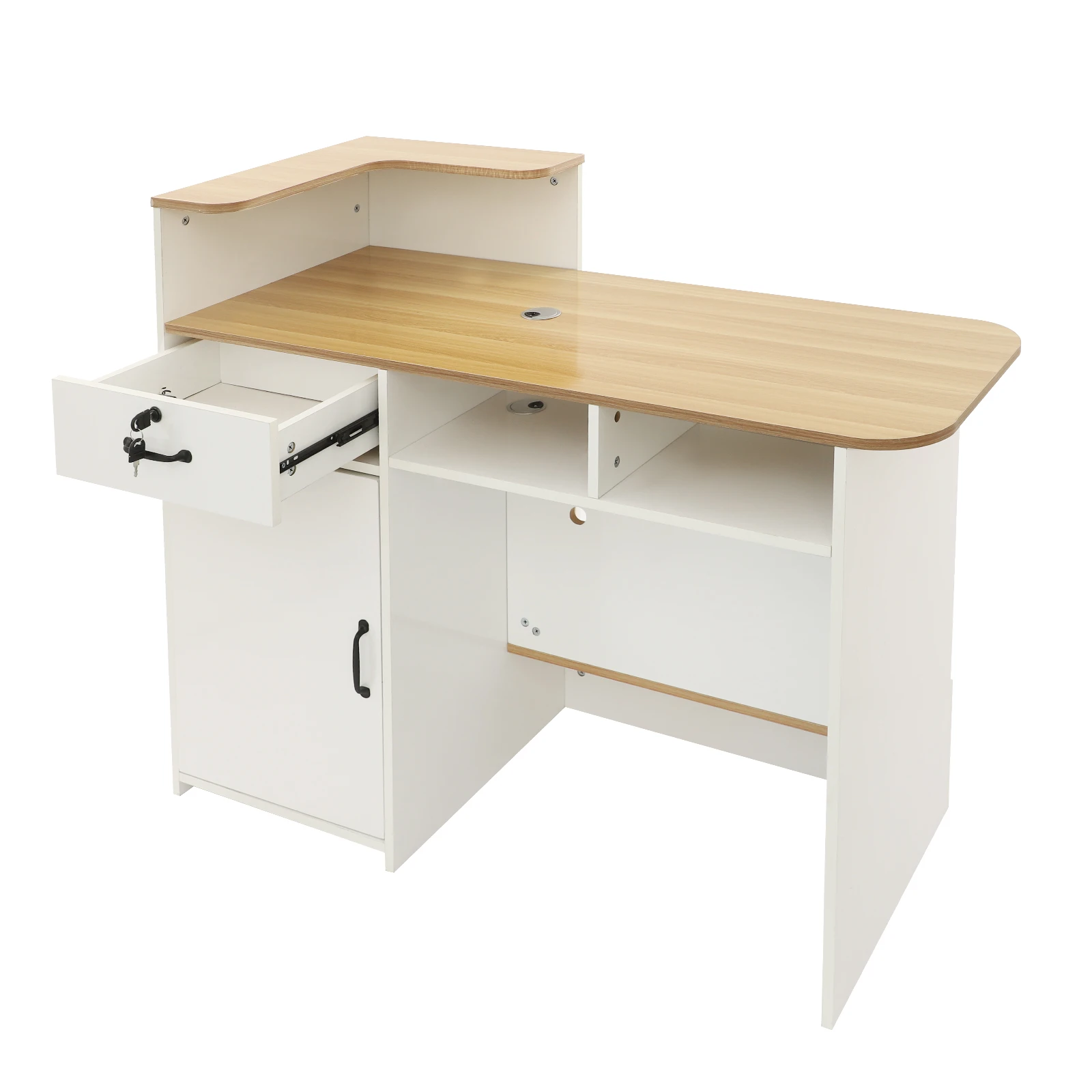 Modern Reception Desk with Lockable Drawer Floorstanding with 2 Lights