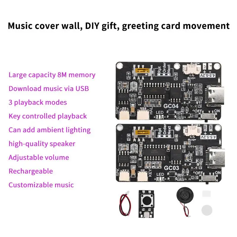 Recordable Sound Module 8M MP3 WAV Button Control Music Voice Player Programmable Board For DIY Greeting Card Production