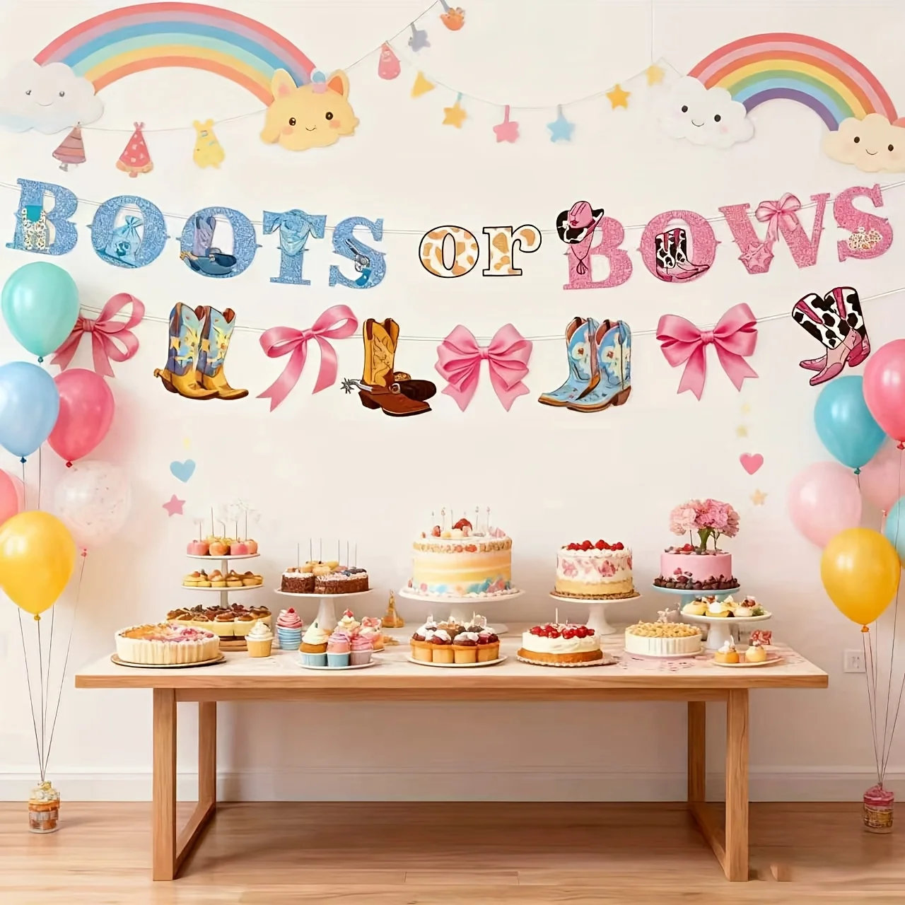 19PC Denim Baby Gender Reveal Party Banner Pink & Blue Pull Flags Home Decoration for Baby Baptism And Gender Revealing Celebrat