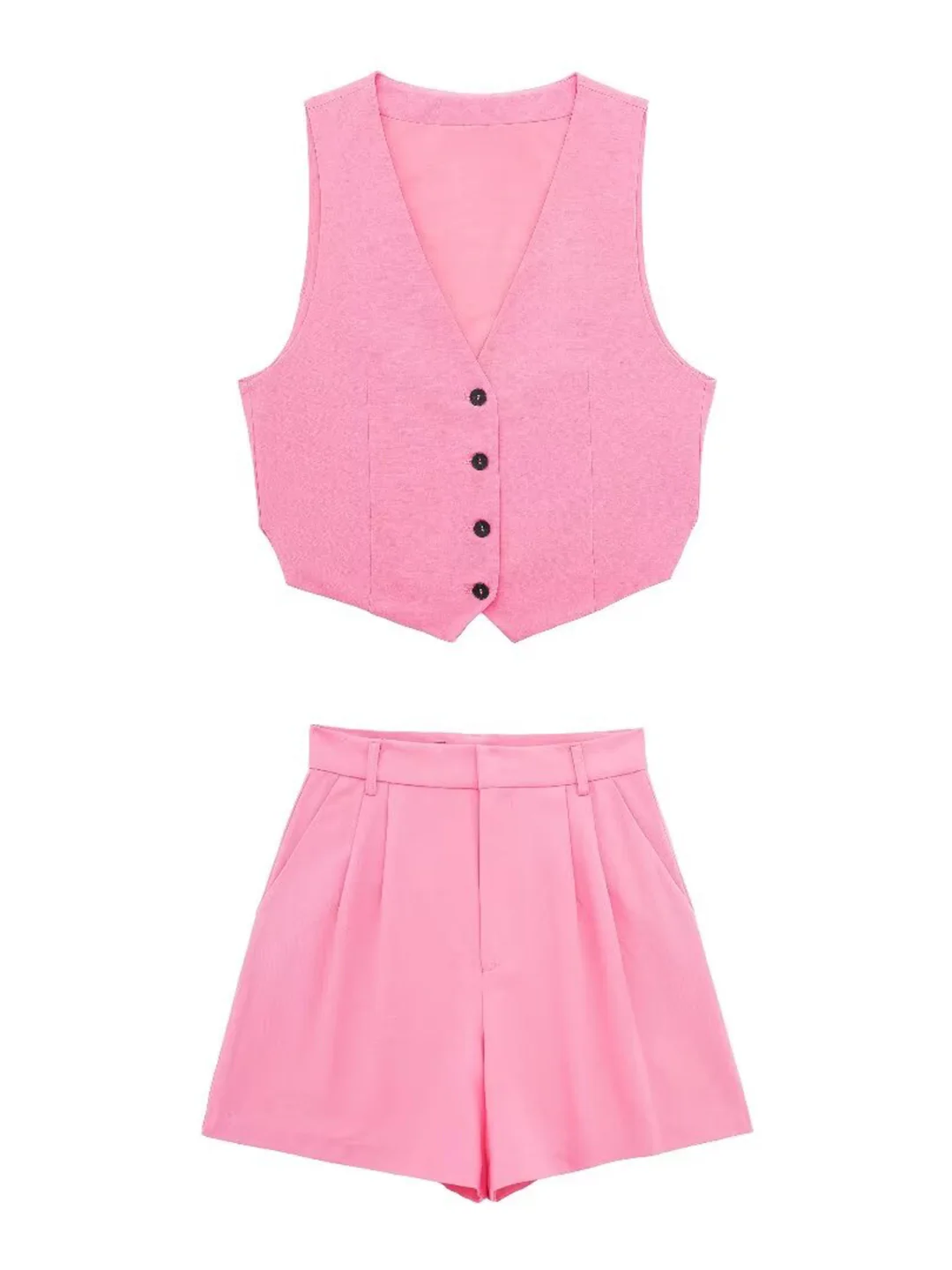 New In Matching Sets 2024 Summer Outfit Solid Casual Short Sets Elegant Waistcoat Vest And Bermuda Shorts Two Piece Co Ord Set