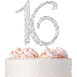 16 Silver Metal Cake Topper - Premium Sweet 16 Birthday Party Sparkly Rhinestone Decoration Makes a Great Centerpiece
