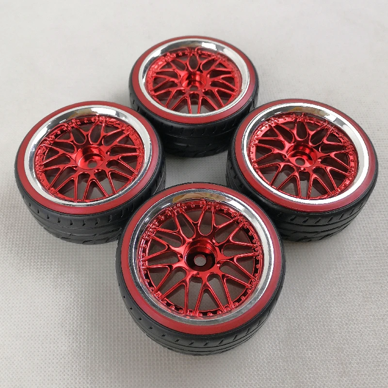 4pcs 3/6mm Offset 1/10 Scale Plastic Wheel Rim with Hard Plastic Tire with Soft Insert RC Car Drift On road Touring Model Hobby