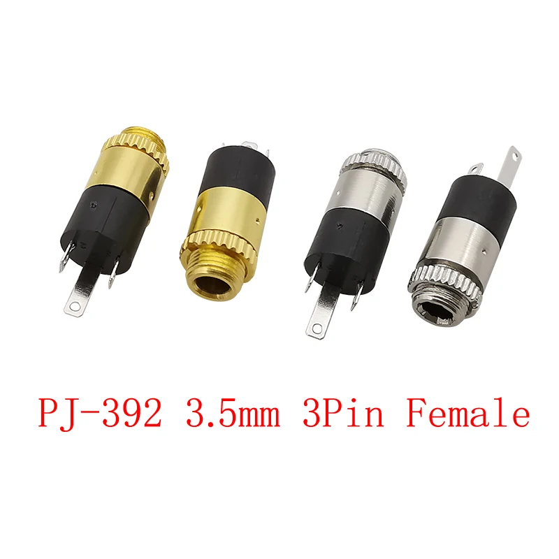 10Pcs PJ-392 3.5mm Audio Jack Socket 3 Pin Pole Stereo Soldering Type Nut Panel Mount 3.5 mm TRS Headphone Female Connector