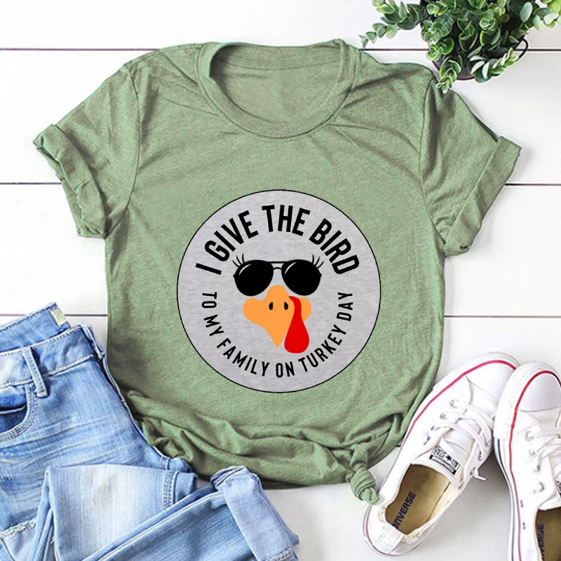 

I Give The Bird, Thanksgiving Shirt Fall Graphic Tees P Fashion Thanksgiving Family Clothing Women Black Top Classic L