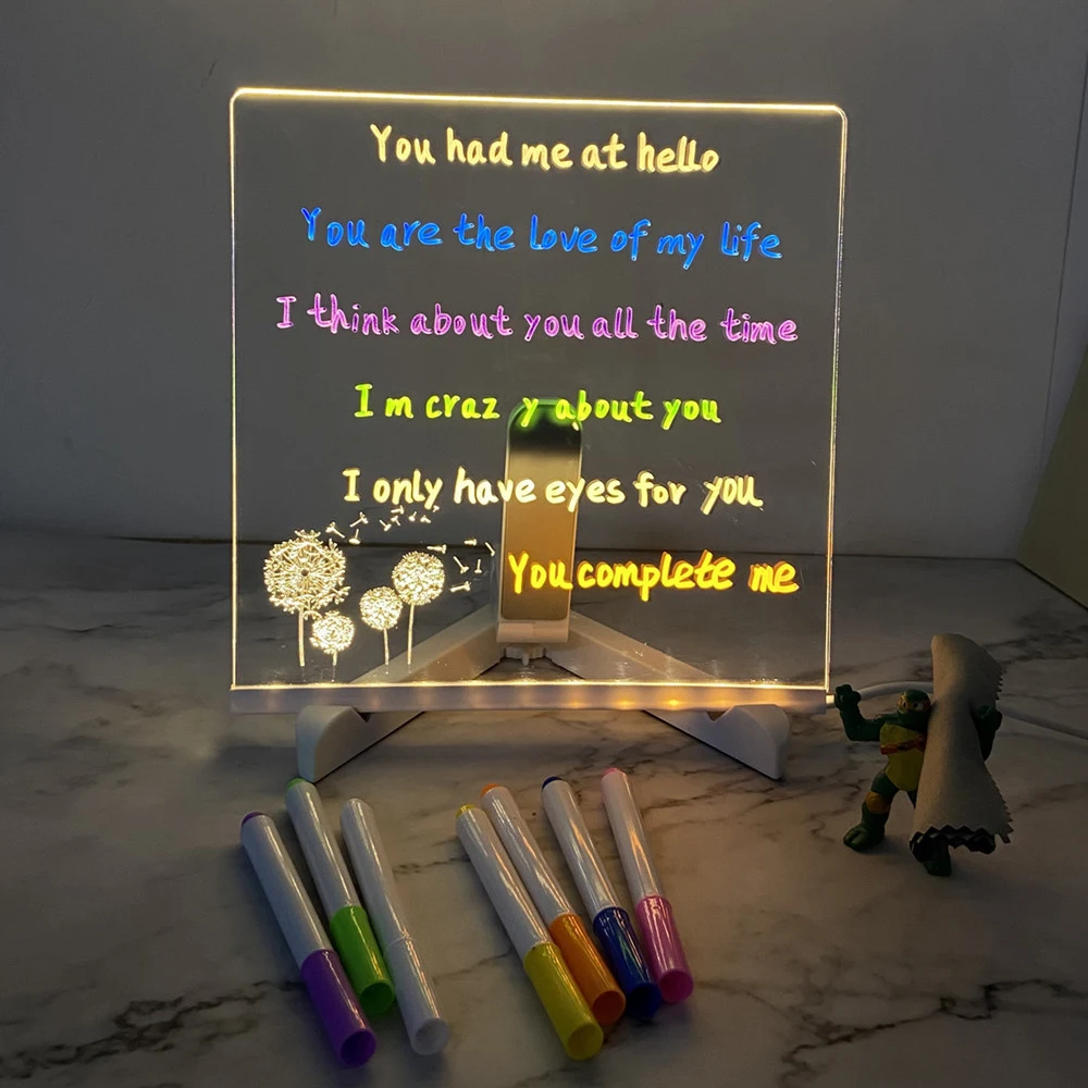 LED light acrylic message board 7-color pen erasable USB children's drawing board bedroom night light birthday gift for children