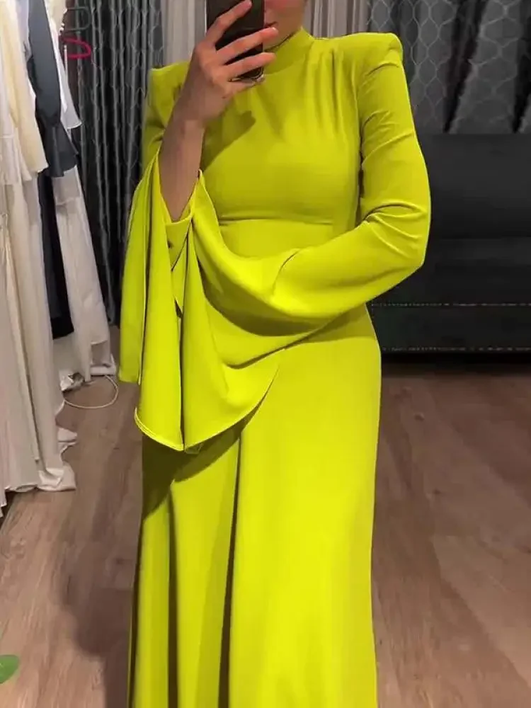 Uoozee 2024 último estilo moda Color sólido vestido de noche de fiesta mujeres Primavera Verano mangas con volantes elegante A-Line Maxi vestidos