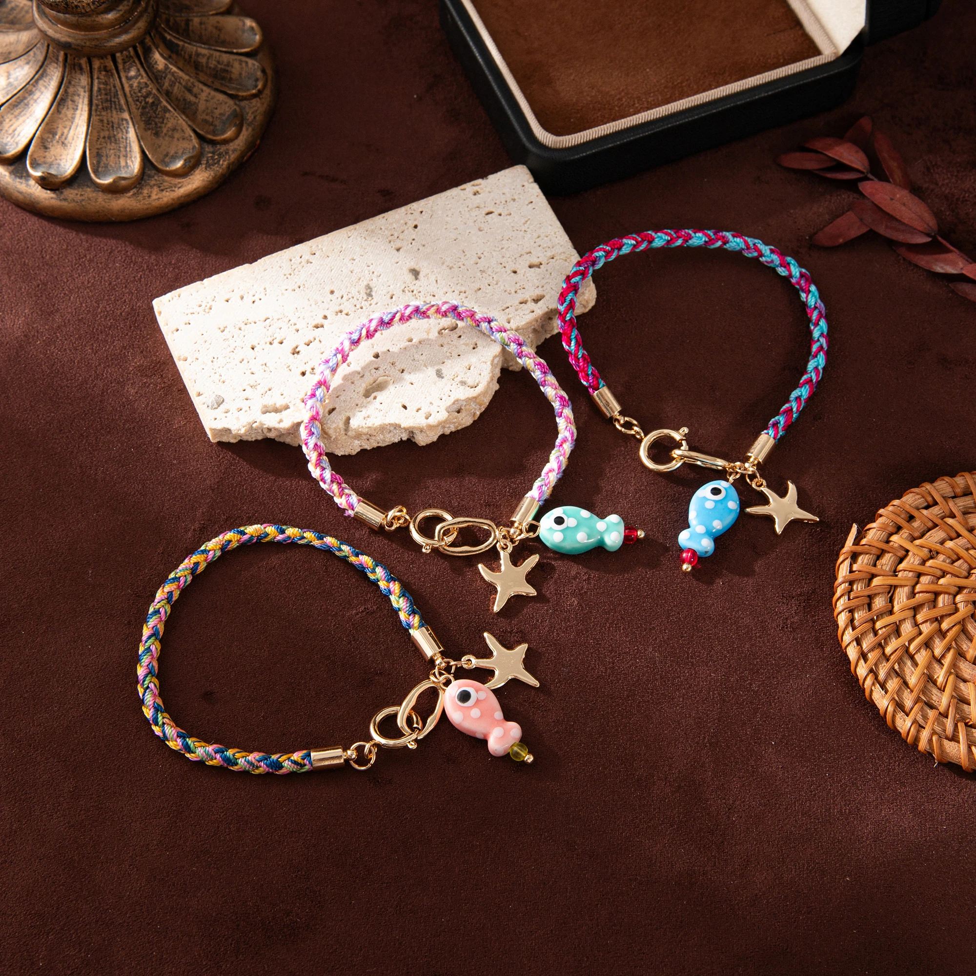

Women's Hand Woven Colorful Rope Bracelet with Small Fish Star Pendant Jewelry Accessory women's hand bracelets