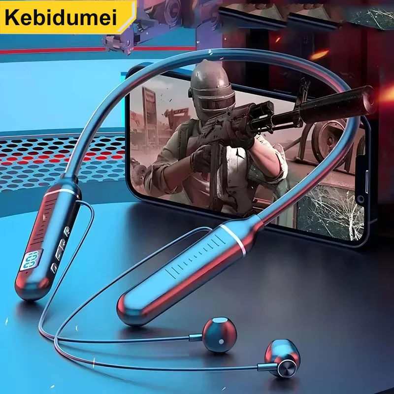 سماعات لاسلكية بلوتوث 5.2 سماعات بشريط حول الرقبة للألعاب شاشة LED HIFI سماعة أذن رياضية TWS مع ميكروفون يدعم بطاقة TF