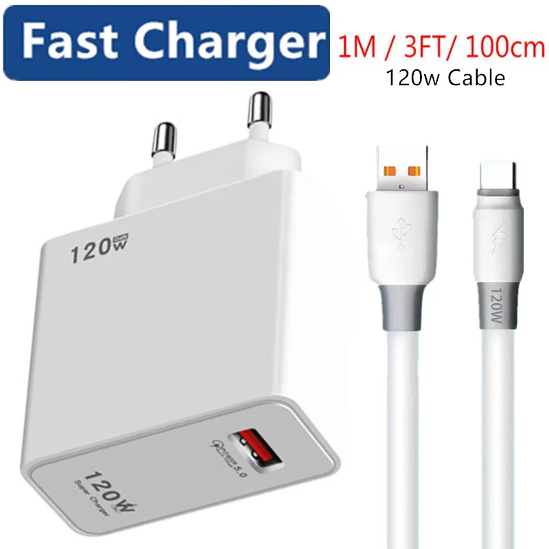 120W Fast Charging Adapter For Xiaomi Civi 12S Ultra 12 Lite Redmi Note 11 9 Pro K50 POCO C40 Huawei Samsung Oneplus USB Charger