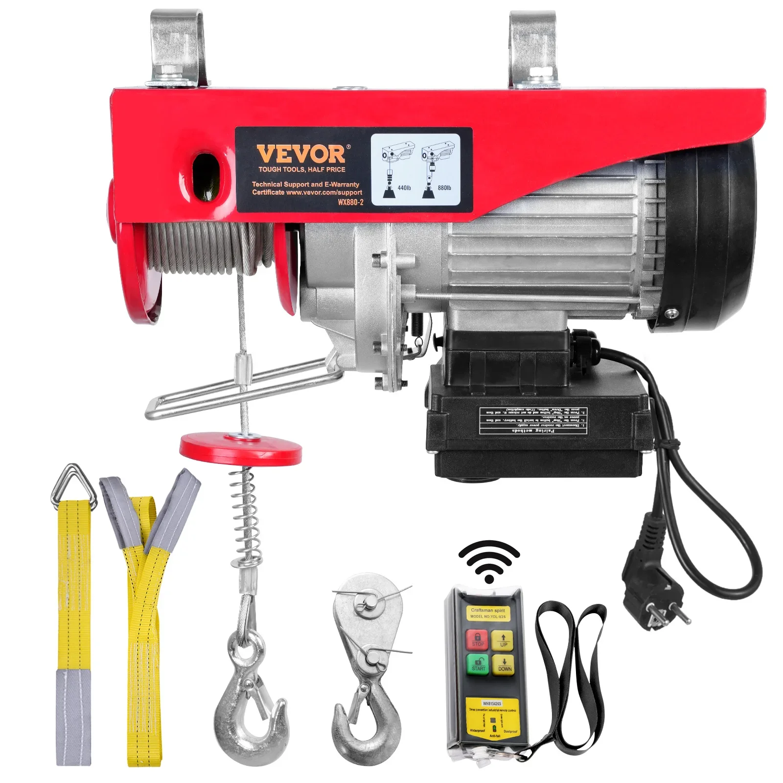 

%a Electric Hoist,Electric Steel Wire Winch with Wireless Remote Control,40ft Single Cable Lifting Height & Pure Copper Motor