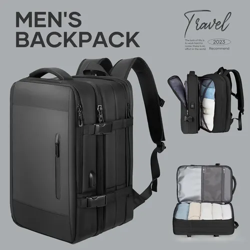 Mochila Likros para hombre, mochila de viaje de negocios, mochilas expandibles impermeables, bolsa para ordenador portátil de viajero de fin de semana de gran capacidad