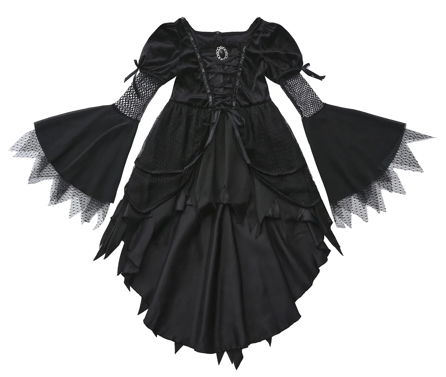 Déguisement Diablesse Gothique Noire à Cornes – Robe Manches Évasées – photo 10