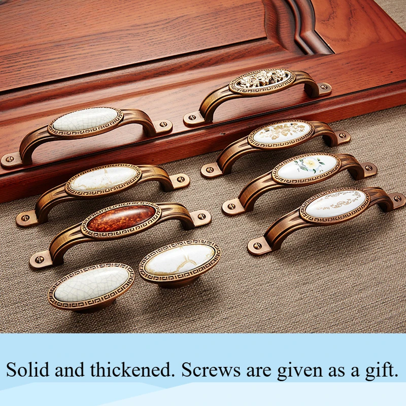 Zinc alloy retro handles for drawers, doors, windows and cabinets, coffee cat's eye handles, black and brown jade stone handles
