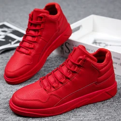 New Fashion Red Men's Sneakers Casual Leather High top Men Shoes Street Hip hop Sneakers Male Skateboard Shoes zapatillas hombre
