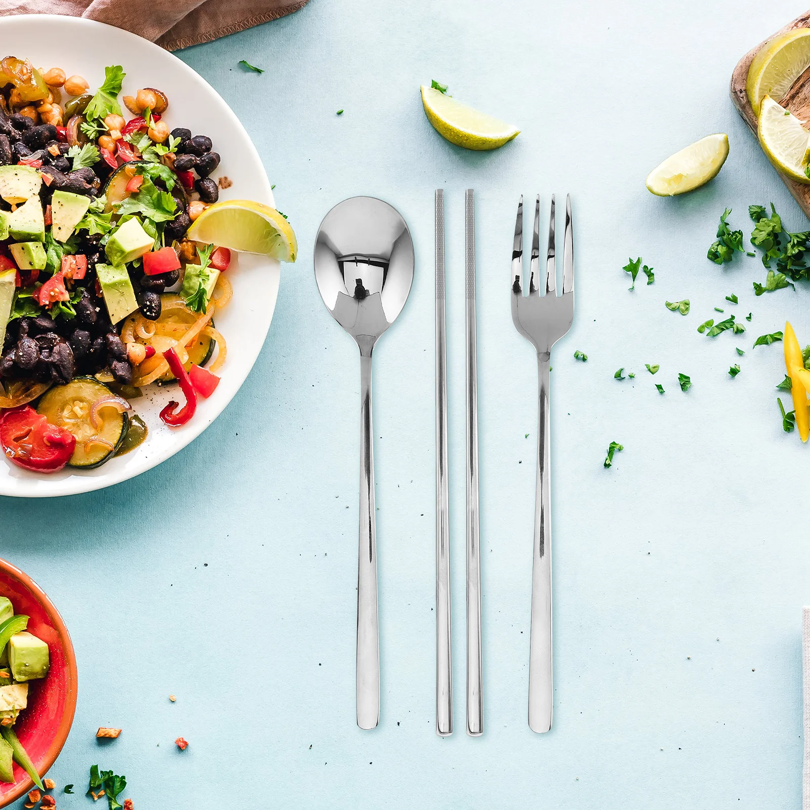 

1Set Stainless Steel Chopsticks Spoon Fork Set Reusable Portable Cutlery for Outdoor Camping Picnic Work Lunch