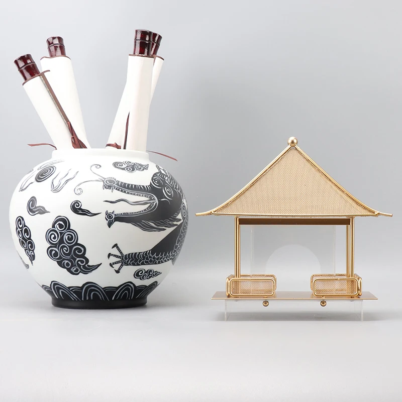 

Modern New Chinese Style Metal Acrylic Architecture Pavilion Decoration Zen Study Sample Room Tea Room Table Decoration