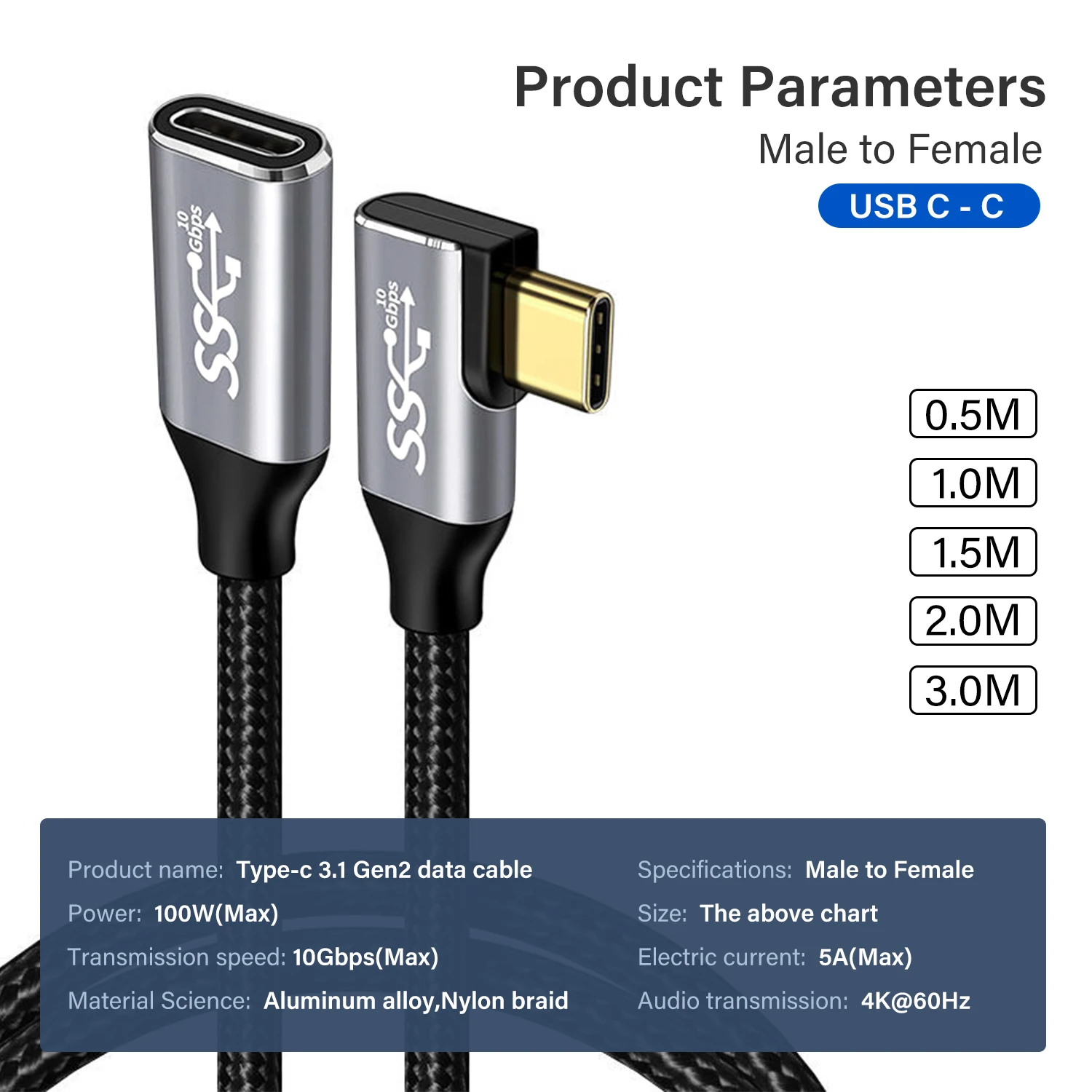 100W PD Fast Charging Cable Male to Female Data Line 4K@60HZ Video Cord 10Gbps USB 3.1 Gen 2 Type C Extension Cable For Laptop image 6
