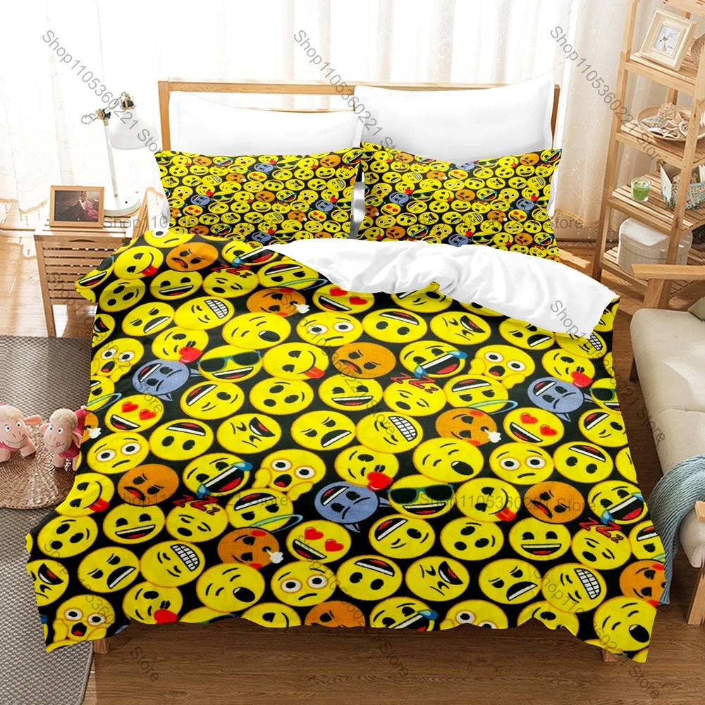Cool Vibrant Cartoon Fun Expression Full Printed 3PCS Bedding Duvet Cover + 2 Pillowcases Dorm Home Decoration