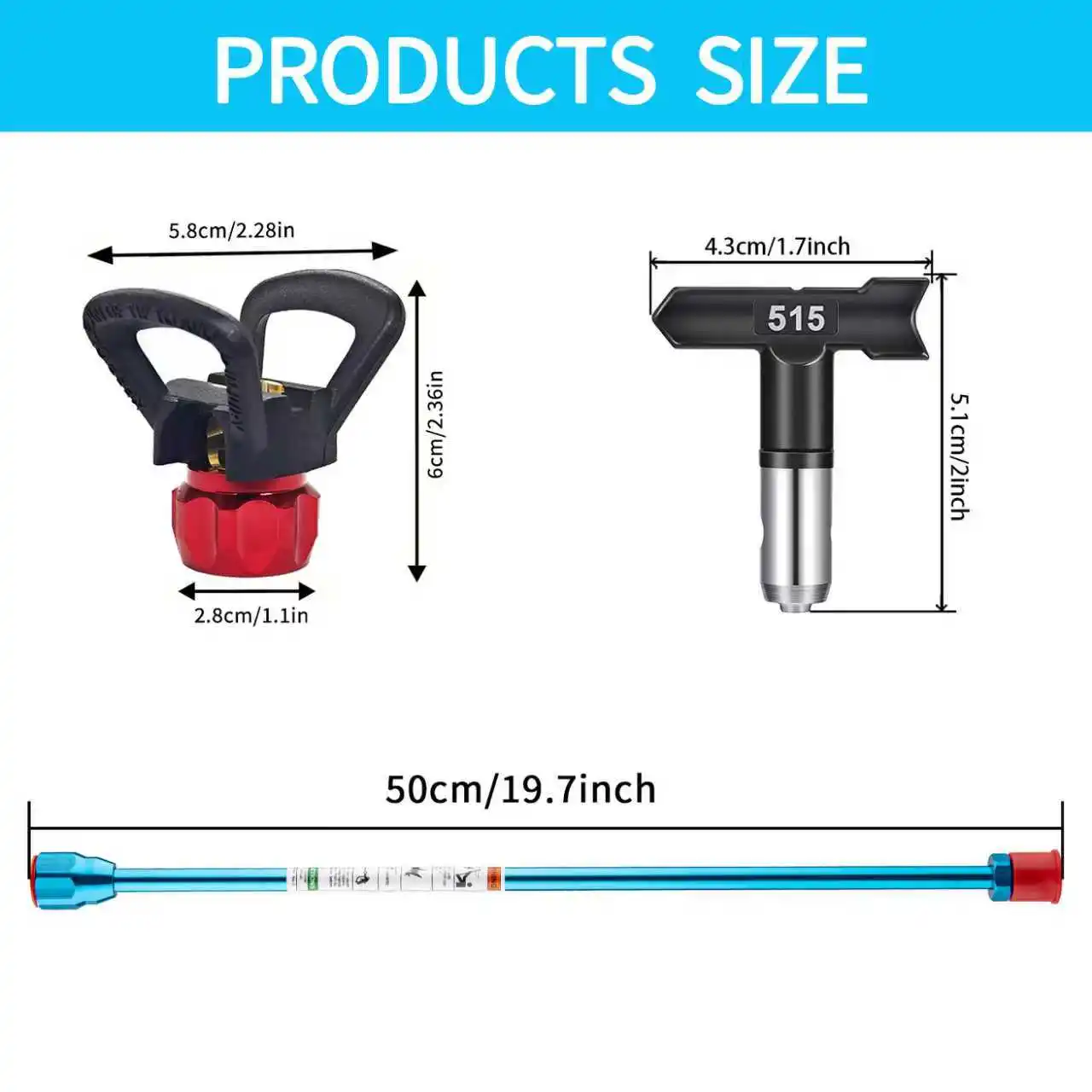 2pcs 50cm Airless Paint Spray Extension Pole + 517 Nozzle + Tip Guard, Universal Sprayer Accessories for Wall Painting image 2
