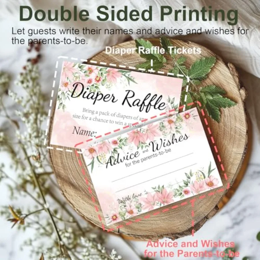 Baby Shower Games Floral Diaper Raffle Box for Baby Shower 50 PCS Diaper Raffle Tickets Card Box with Advice and Wishes for the