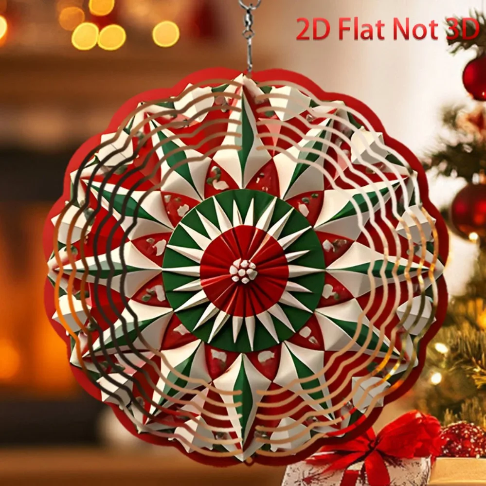 1PC 10in Metal 3D Wind Spinner Mandala Christmas Tree Ornament