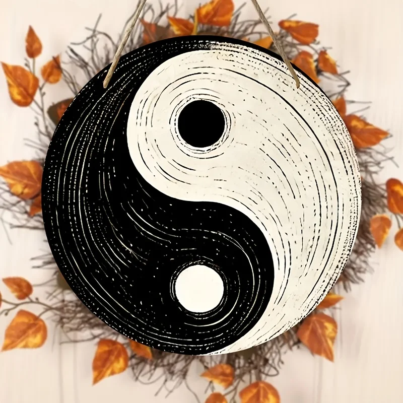 Ein Holzschild mit Yin-Yang-Symbol im amerikanischen Stil, Mehrzweck-Holzdekoration aus der Tür und auffällige kreisförmige Wandkunst