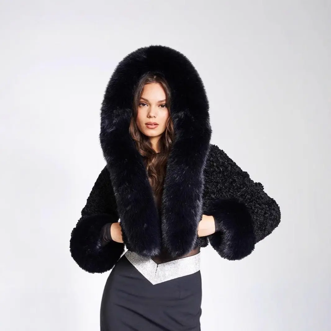 Herbst Winter Ort Damen Kunstpelzmantel mit Kapuze Pelzwärme Casual Sli Kunstleder Jaet für Frauen mittleren Alters