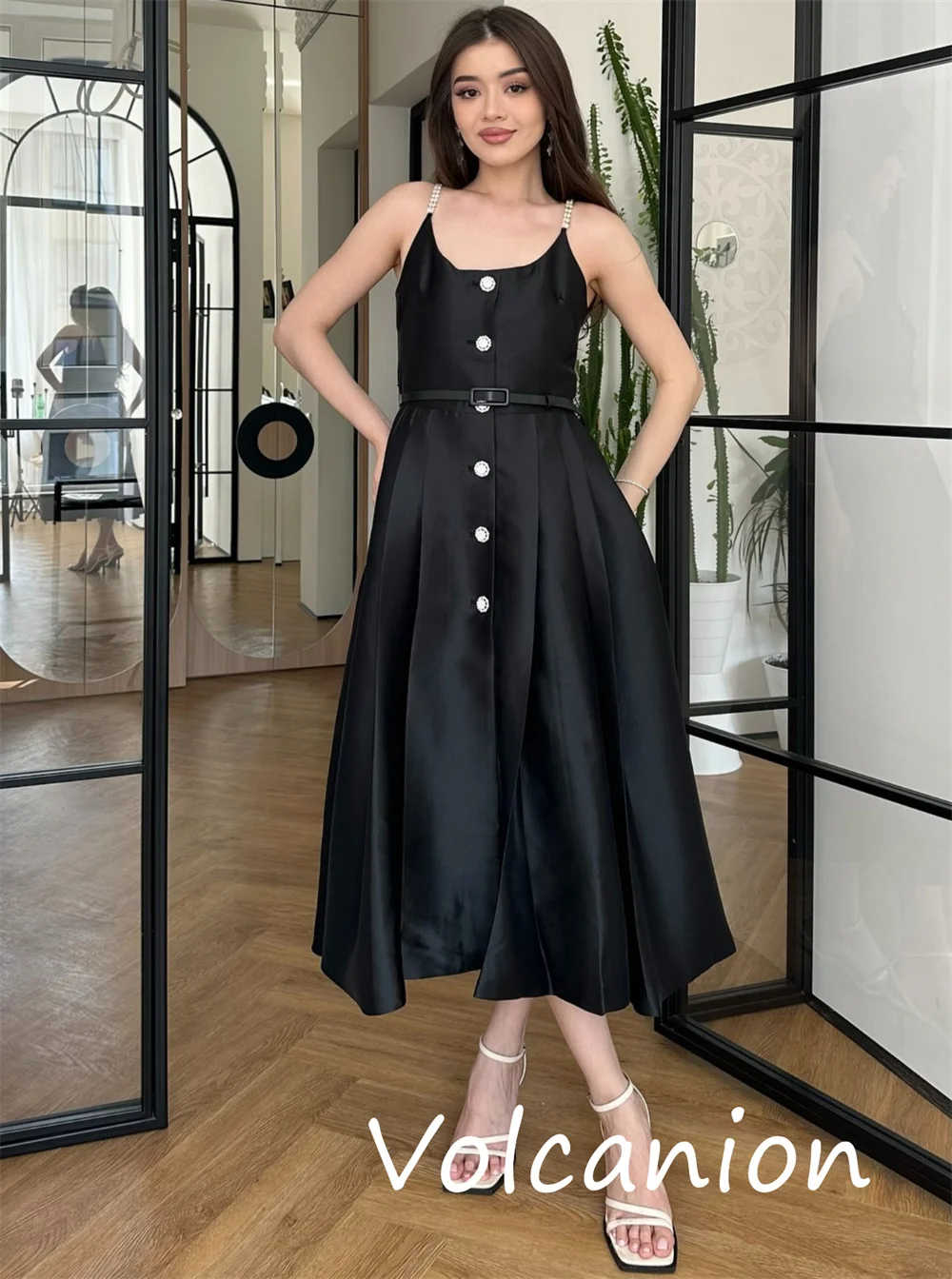 Vestidos Midi personalizados con botones de Charmeuse, corte en A, tirantes finos, ocasiones a medida, sexys