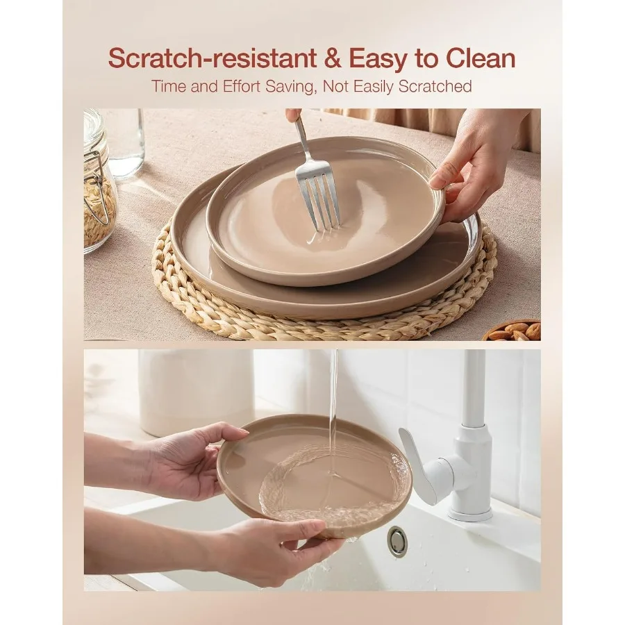 طقم أطباق وأوعية مكون من 12 قطعة طقم أواني طعام لـ 4 أشخاص طقم أدوات مائدة سيراميك بني قرفة بتصميم أنيق مثالي لـ #6