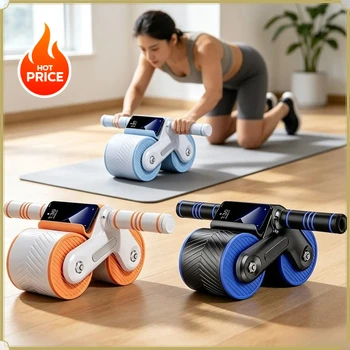 Auto Rebound Double Wheel Ab Roller With Phone Holder Non‑Slip Abdominal Exercise Roller…
