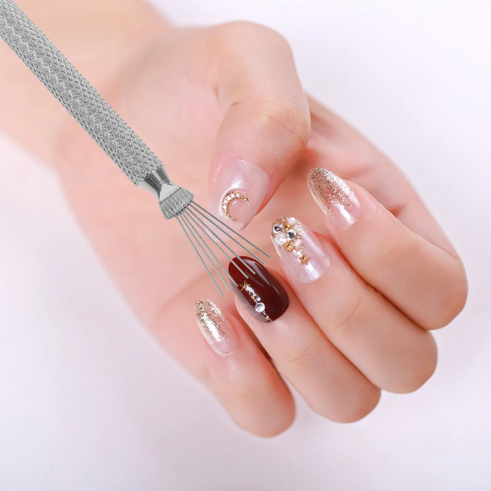 Multi-Functional Nail Art Fine Line Pen Seven Pin Bendable Stainless Steel Handle Stripe Drawing Spider Web Detailing Tool