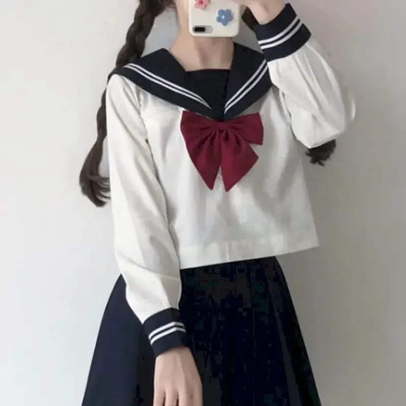 Traje de marinero para mujer, uniforme japonés Jk, chaqueta de estudiante, falda larga y corta de estilo coreano, manga bonita, estilo universitario, escuela