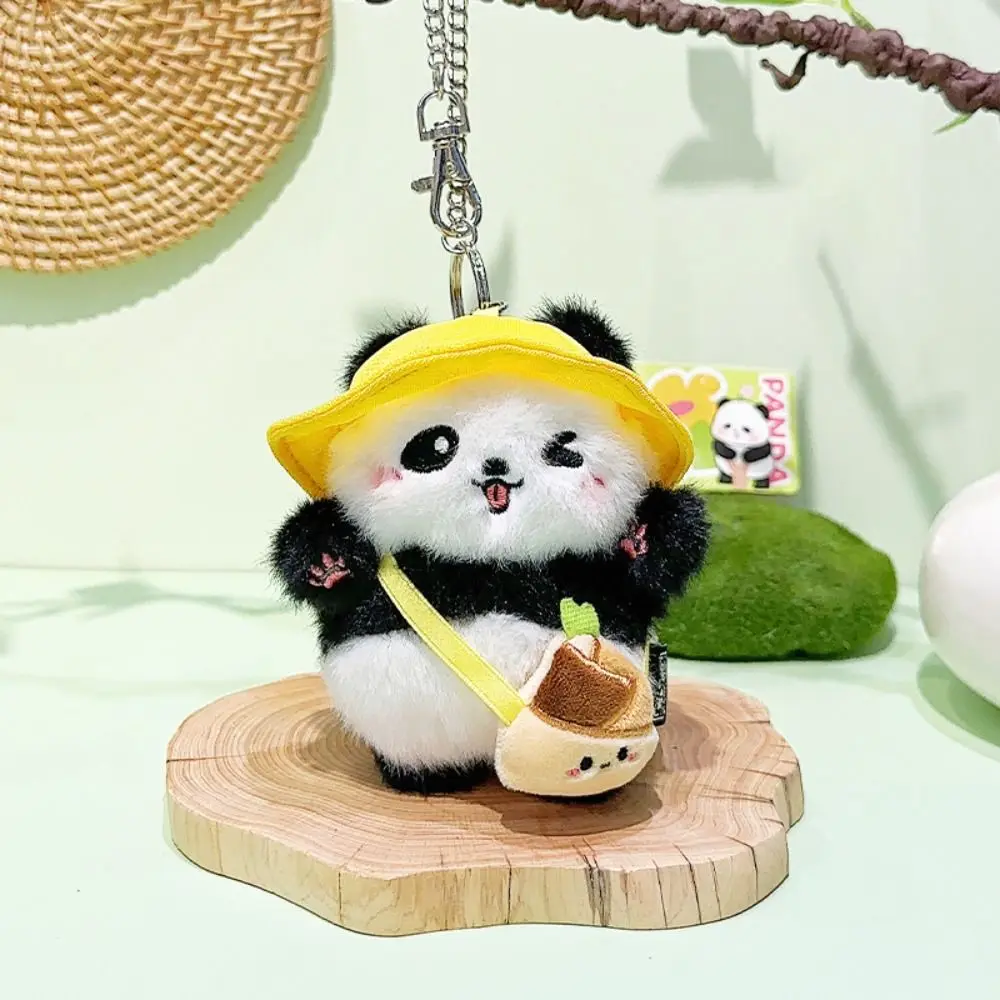 Candy Color Plush Panda Pendant Cute Expression Plush Doll Panda Plush Keychain Cartoon with Bag Birthday Gifts