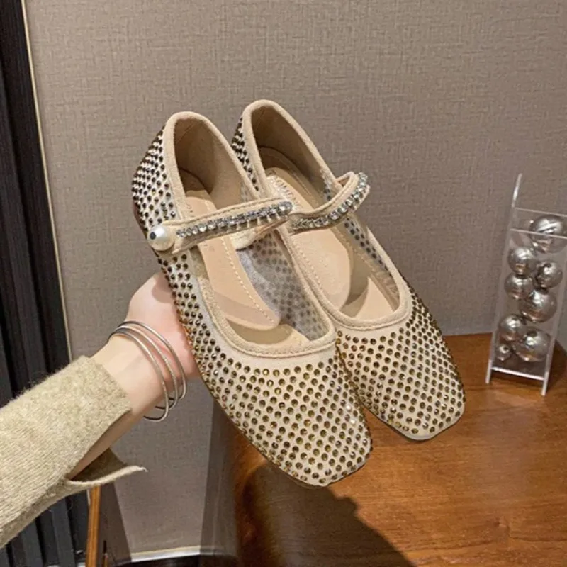 

2026 Women's Shoe Luxury Rhinestone Casual Shoes for Woman Elegant French Style Flat Shoes Fashion Designer Shoes Zapatos Mujer