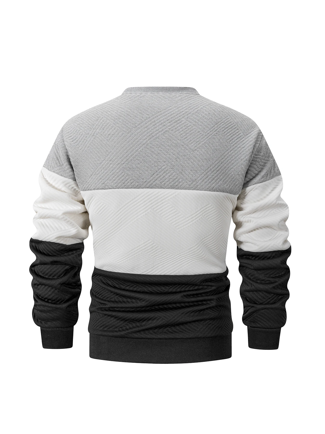 Men's Color Block Sweatshirt Fleece Lined Crew Neck Warm  and Think Pullover Jacquard Textured Casual Tops