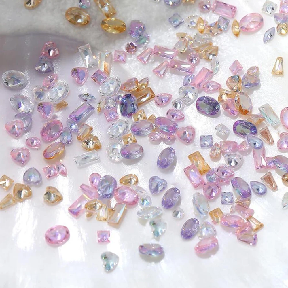 50 قطعة البريق البسيطة أورورا الزركون حجر الراين مسمار سحر ثلاثية الأبعاد مختلط شكل الزجاج الماس مسمار الأحجار الكريمة DIY بها بنفسك مانيكير الديكور