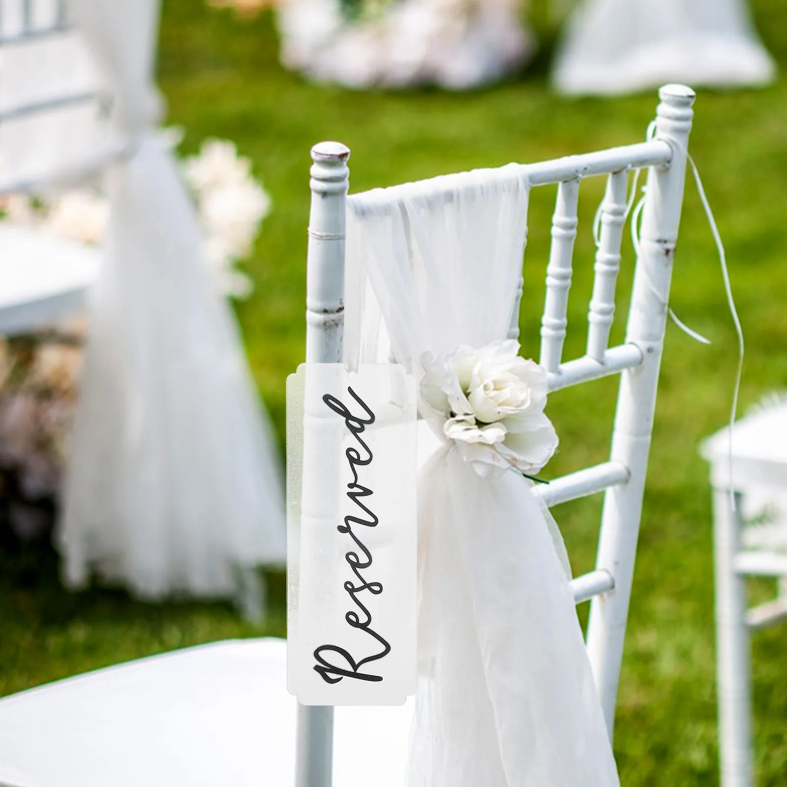 6Pcs Acrylic Reserved Table Signs Hanging Ribbon Clear Markings for Wedding Chairs Restaurant Office Seating Chart - view 6