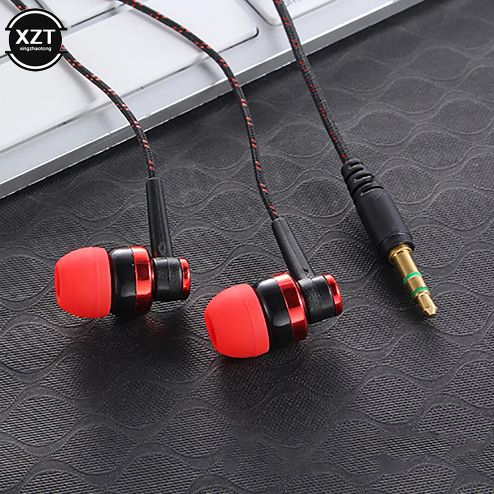 1pc Earphone berkabel Stereo In-Ear 3.5mm kabel tenun nilon Earphone Headset untuk Laptop Smartphone Hadiah headphone