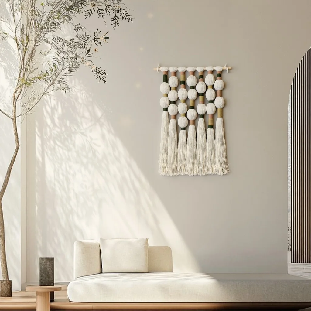 #￥Custom-Made Rattan Macrame Wall Hanging Thread-Knitted Art Decoration for Bedroom Home Hotel or Restaurant Hot Tapestry
